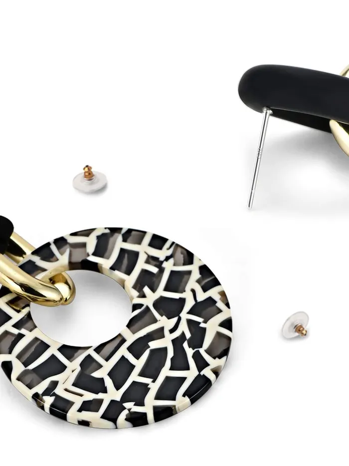 Yellow Chimes Yellow Chimes Earrings For Women Black Golden Linked Geometric Shape With Black and White Round Circle attached Drop Earrings For Women and Girls Necklaces
