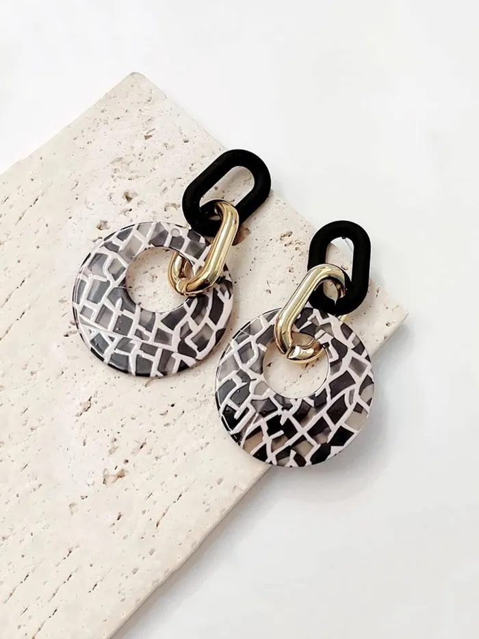 Yellow Chimes Yellow Chimes Earrings For Women Black Golden Linked Geometric Shape With Black and White Round Circle attached Drop Earrings For Women and Girls Necklaces