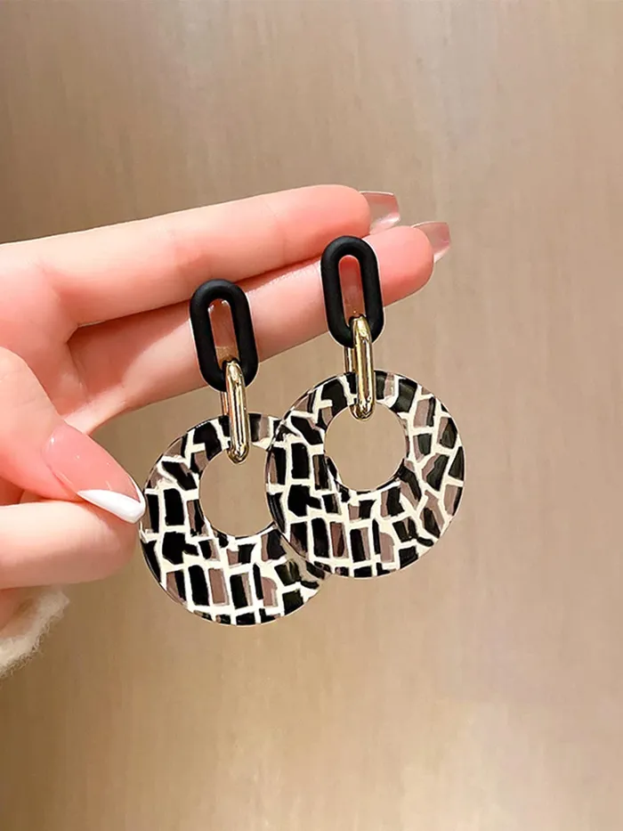Yellow Chimes Yellow Chimes Earrings For Women Black Golden Linked Geometric Shape With Black and White Round Circle attached Drop Earrings For Women and Girls Necklaces