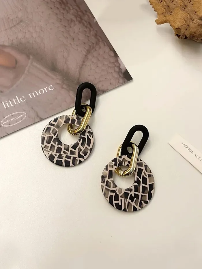 Yellow Chimes Yellow Chimes Earrings For Women Black Golden Linked Geometric Shape With Black and White Round Circle attached Drop Earrings For Women and Girls Necklaces