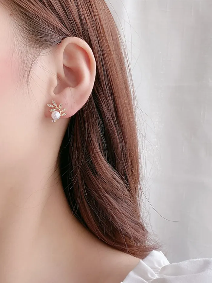 Yellow Chimes Yellow Chimes Earrings For Women Gold Tone Leaflet Designed Pearl Studded Stud Earrings For Women and Girls Necklaces