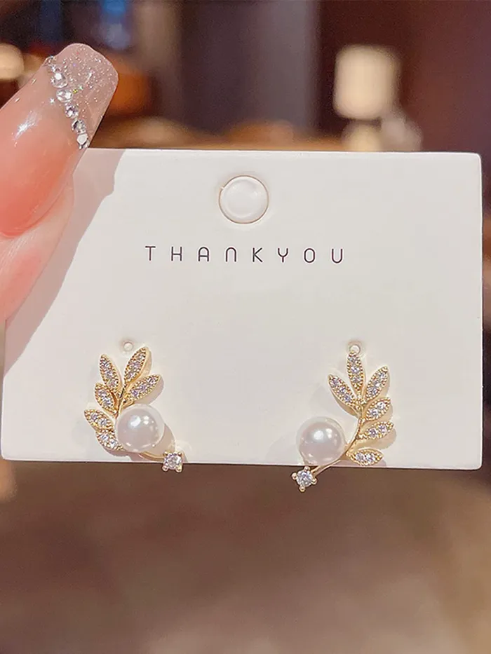 Yellow Chimes Yellow Chimes Earrings For Women Gold Tone Leaflet Designed Pearl Studded Stud Earrings For Women and Girls Necklaces