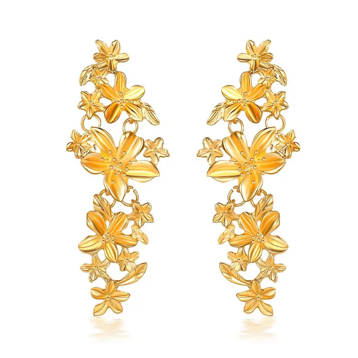 Yellow Chimes Yellow Chimes Floral Design Gold Plated Dangle Earrings For Women Earrings