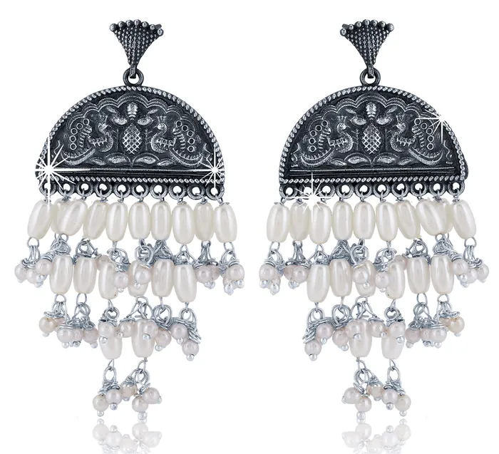 Yellow Chimes Yellow Chimes German Silver Oxidized Afgani Tribal Style Hanging Pearl Designer Dangle Earring for Women And Girls Necklaces Yellow Chimes Yellow Chimes German Silver Oxidized Afgani Tribal Style Hanging Pearl Designer Dangle Earring for Women And Girls Necklaces