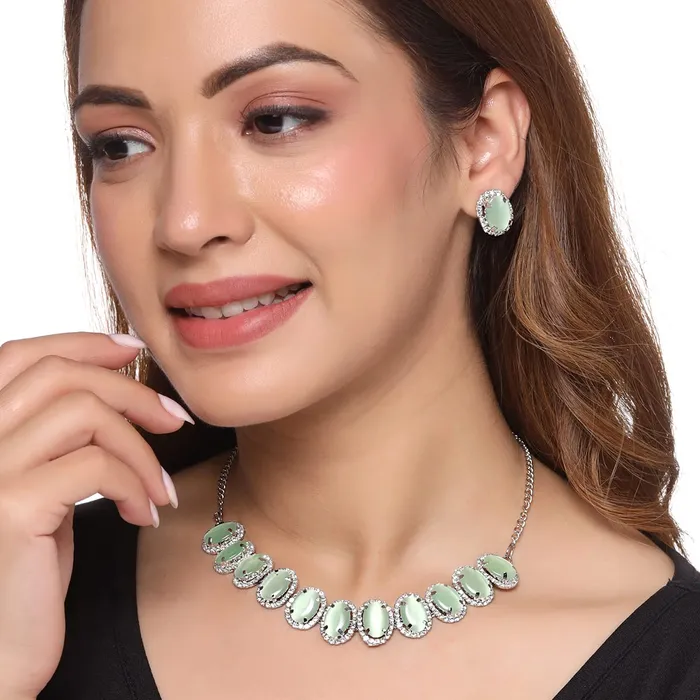 Yellow Chimes Yellow Chimes Jewellery Set for Women and Girls Crystal Jewellery Set for Women Gold Plated Green Stone Choker Necklace Set Birthday Gift for girls and women Anniversary Gift for Wife Earrings