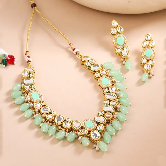 Yellow Chimes Yellow Chimes Jewellery Set for Women and Girls Kundan Necklace Set Gold Plated Red Beads Studded Kundan Choker Necklace Set Birthday Gift for girls and women Anniversary Gift for Wife Earrings