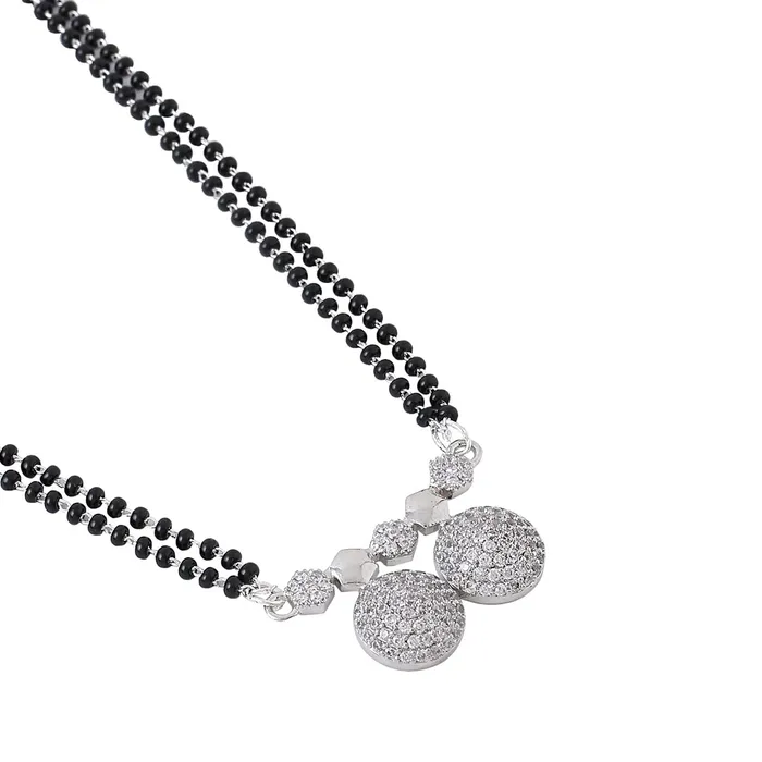 Yellow Chimes Yellow Chimes Mangalsutra for Women Silver Plated ADAmerican Diamond Crystal Studded Traditional Designed Mangalsutra for Women and Girls Necklaces