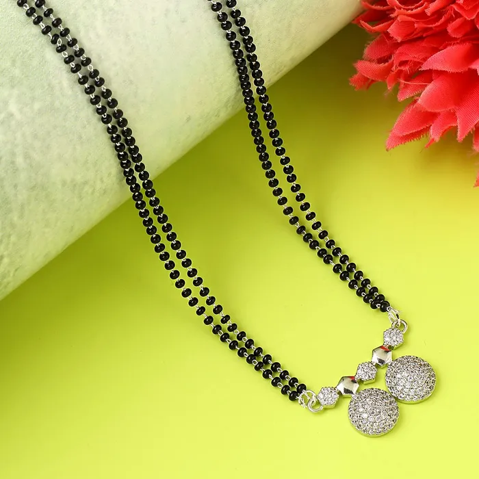 Yellow Chimes Yellow Chimes Mangalsutra for Women Silver Plated ADAmerican Diamond Crystal Studded Traditional Designed Mangalsutra for Women and Girls Necklaces
