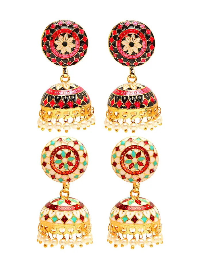 Yellow Chimes Yellow Chimes Meenakari Jumka Earrings with Ethnic Design Gold Plated Traditional Beads Combo of 2 pair for Women and Girls Necklaces Yellow Chimes Yellow Chimes Meenakari Jumka Earrings with Ethnic Design Gold Plated Traditional Beads Combo of 2 pair for Women and Girls Necklaces
