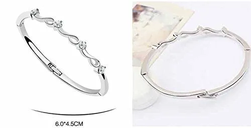 Yellow Chimes Yellow Chimes Moxie Collection Waves of Wonder Alloy Silver Crystal Bracelet for Women and Girls Earrings
