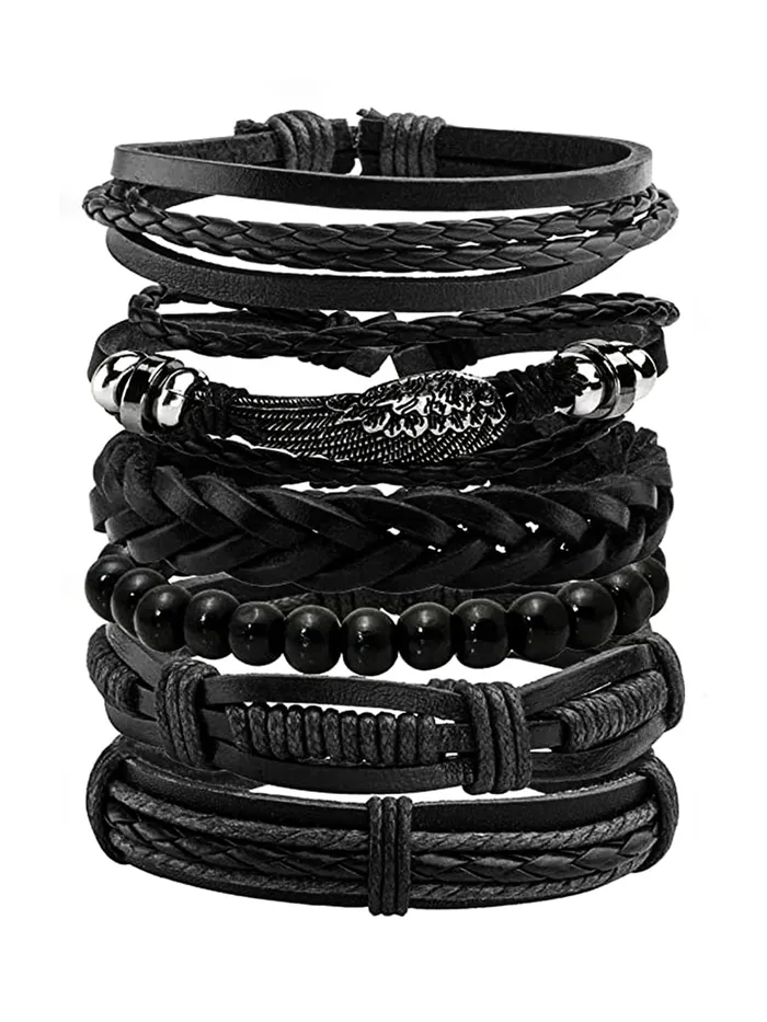 Yellow Chimes Yellow Chimes Multi Strand Leather Wrap Wrist Bracelet for Men and Women Design 11 Earrings