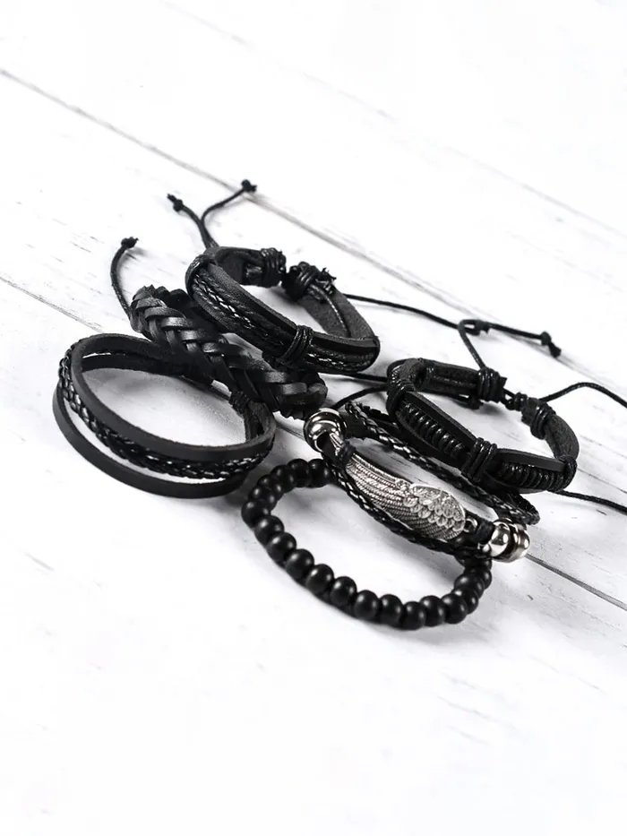 Yellow Chimes Yellow Chimes Multi Strand Leather Wrap Wrist Bracelet for Men and Women Design 11 Earrings
