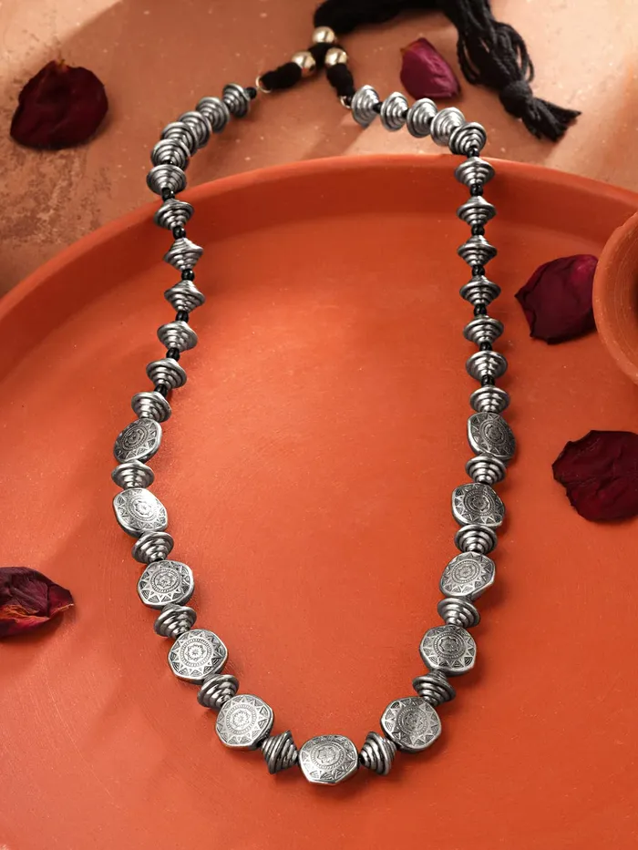 Yellow Chimes Yellow Chimes Necklace For Women Silver Oxidised Beads Long Adjustable Vintage Traditional Necklace For Women and Girls Earrings