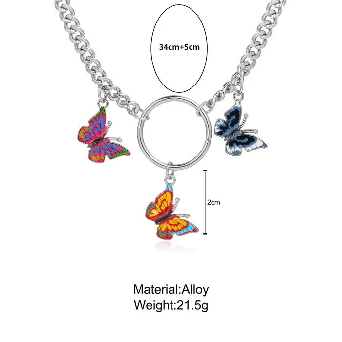 Yellow Chimes Yellow Chimes Necklace For Women Silver Tone Linked Chain With Multicolor Three Butterfly Charm Hanging Necklace For Women and Girls Necklaces