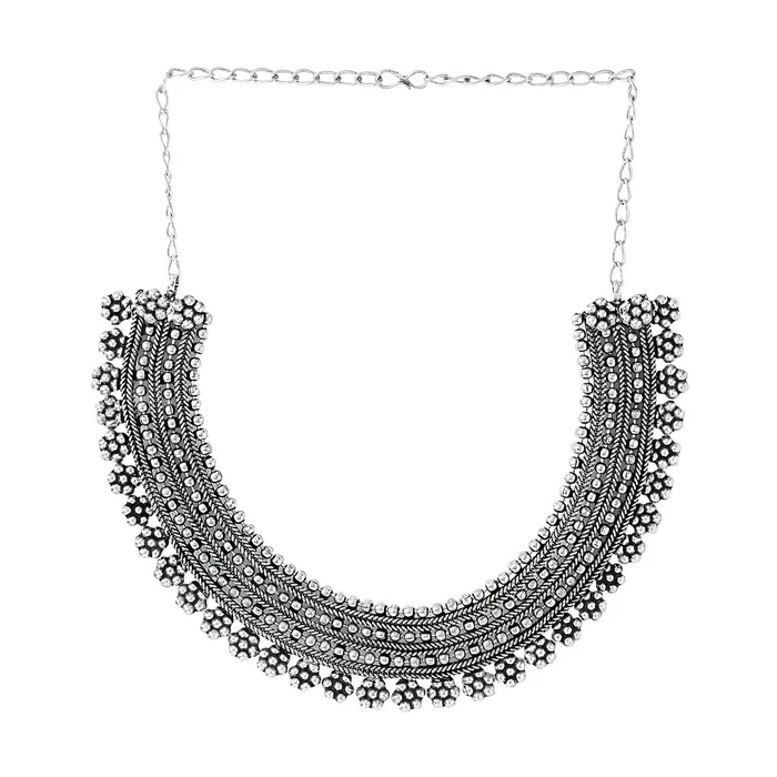 Yellow Chimes Yellow Chimes Necklaces for Women Adjustable Silver Oxidised Beads Studded Choker Necklace for Women and Girls NK 2 Necklaces