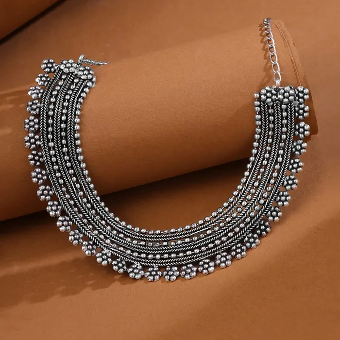 Yellow Chimes Yellow Chimes Necklaces for Women Adjustable Silver Oxidised Beads Studded Choker Necklace for Women and Girls NK 2 Necklaces