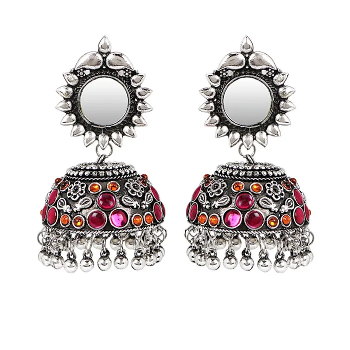 Yellow Chimes Yellow Chimes Oxidised Earrings for Women Traditional Silver Oxidised Floral Design Pink Stone Dome Jhumka Jhumki Earrings for Women and Girls Necklaces Yellow Chimes Yellow Chimes Oxidised Earrings for Women Traditional Silver Oxidised Floral Design Pink Stone Dome Jhumka Jhumki Earrings for Women and Girls Necklaces