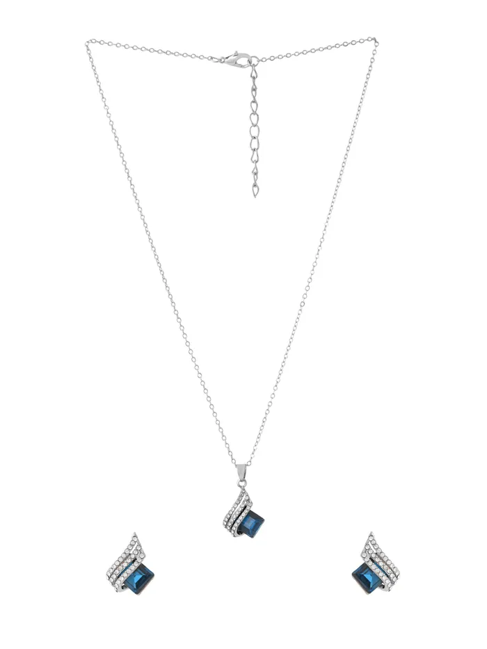 Yellow Chimes Yellow Chimes Pendant Set for Women and Girls Blue Crystal Pendant Set For Women Silver Toned Pendant With Earrings Set for Girls Birthday Gifts For Women Valentine Gift for Girls Necklaces