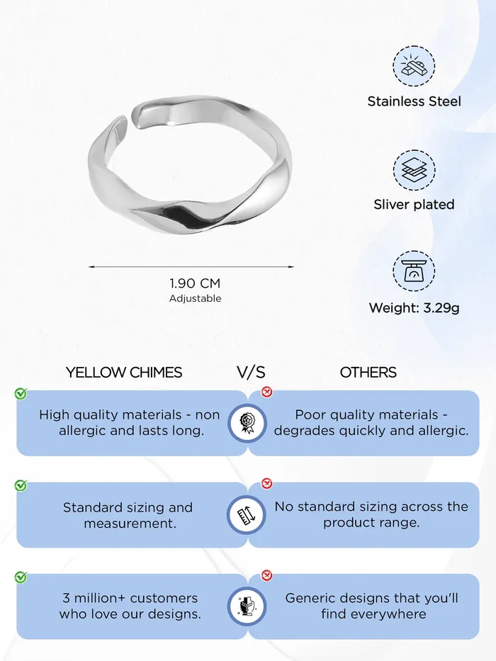 Yellow Chimes Yellow Chimes Rings for Men and Boys Fashion Mens Silver Stainless Steel Band Ring Finger Ring for Boys Accessories for Men Birthday Gift for Boys Anniversary Gift for Husband Necklaces