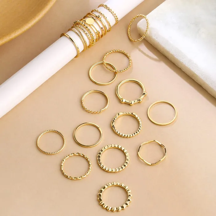 Yellow Chimes Yellow Chimes Rings for Women and Girls Fashion Aesthetic Golden Ring Set Gold Plated Aesthetic Ring Knuckle Rings Set 24 Pcs Combo Rings Birthday Gift For Girls and Women Necklaces