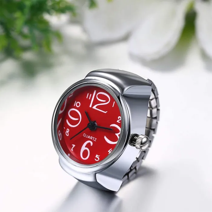 Yellow Chimes Yellow Chimes Rings for Women Stainless Steel Red Dial Analog Watch Ring Stretchable Ring Watch for Women and Girls Necklaces