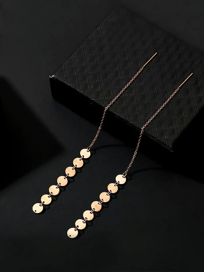 Yellow Chimes Yellow Chimes Threader Earrings for Women Western Rose Gold Plated Stainless Steel Long Chain Coin Threader Earrings For Women and Girls Earrings