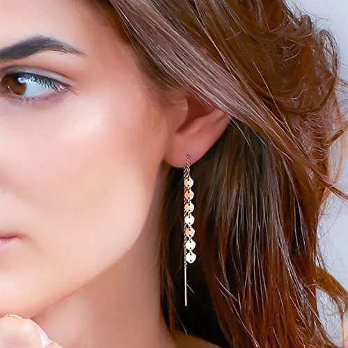 Yellow Chimes Yellow Chimes Threader Earrings for Women Western Rose Gold Plated Stainless Steel Long Chain Coin Threader Earrings For Women and Girls Earrings