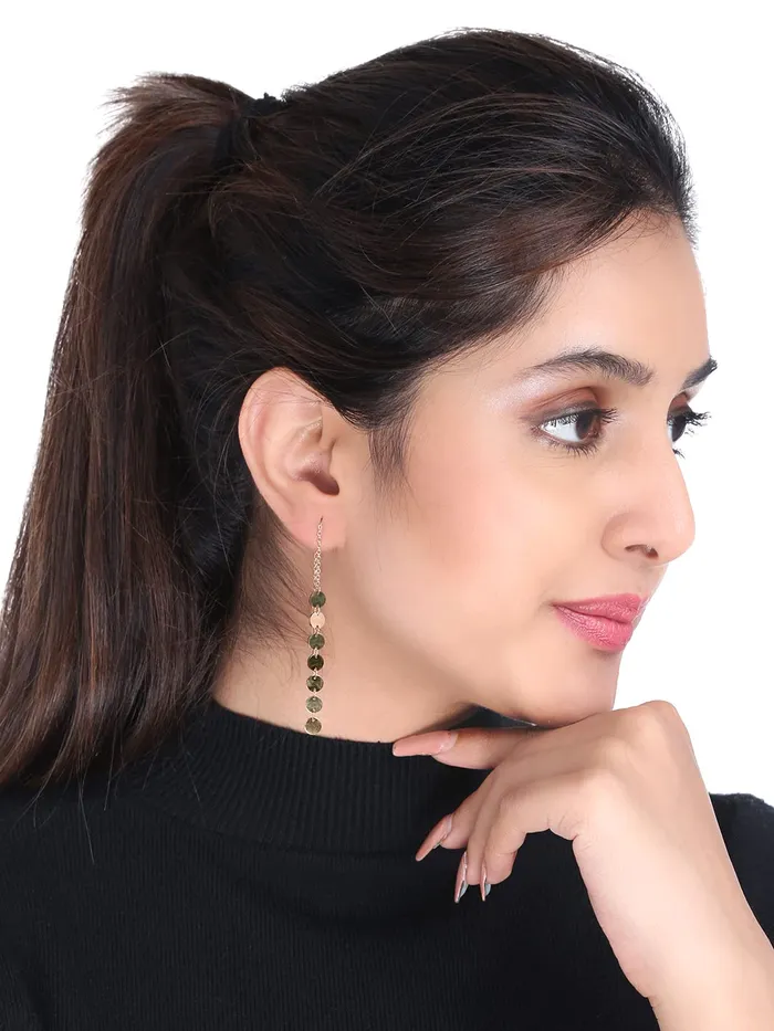 Yellow Chimes Yellow Chimes Threader Earrings for Women Western Rose Gold Plated Stainless Steel Long Chain Coin Threader Earrings For Women and Girls Earrings