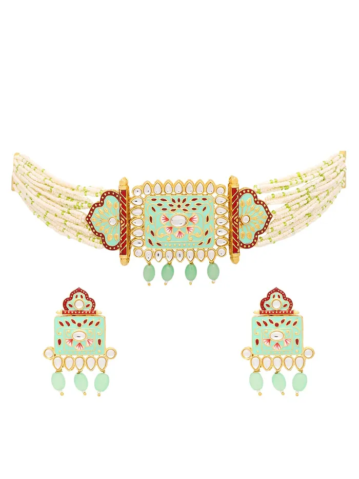 Yellow Chimes Yellow Chimes Traditional Jewellery Set for Women Meenakari Handcrafted Jewelry Set Ethnic Gold Plated Kundan Choker Necklace Set for Women and Girls Necklaces Yellow Chimes Yellow Chimes Traditional Jewellery Set for Women Meenakari Handcrafted Jewelry Set Ethnic Gold Plated Kundan Choker Necklace Set for Women and Girls Necklaces