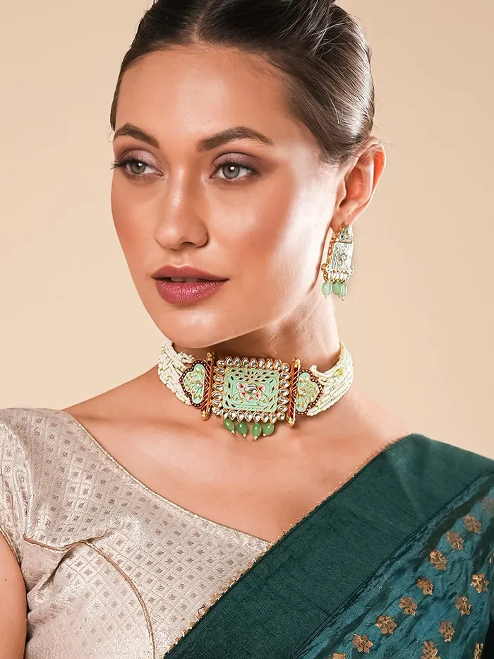 Yellow Chimes Yellow Chimes Traditional Jewellery Set for Women Meenakari Handcrafted Jewelry Set Ethnic Gold Plated Kundan Choker Necklace Set for Women and Girls Necklaces