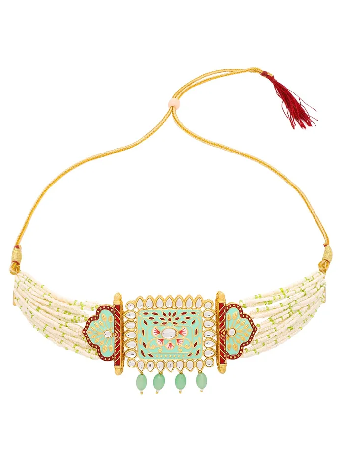 Yellow Chimes Yellow Chimes Traditional Jewellery Set for Women Meenakari Handcrafted Jewelry Set Ethnic Gold Plated Kundan Choker Necklace Set for Women and Girls Necklaces