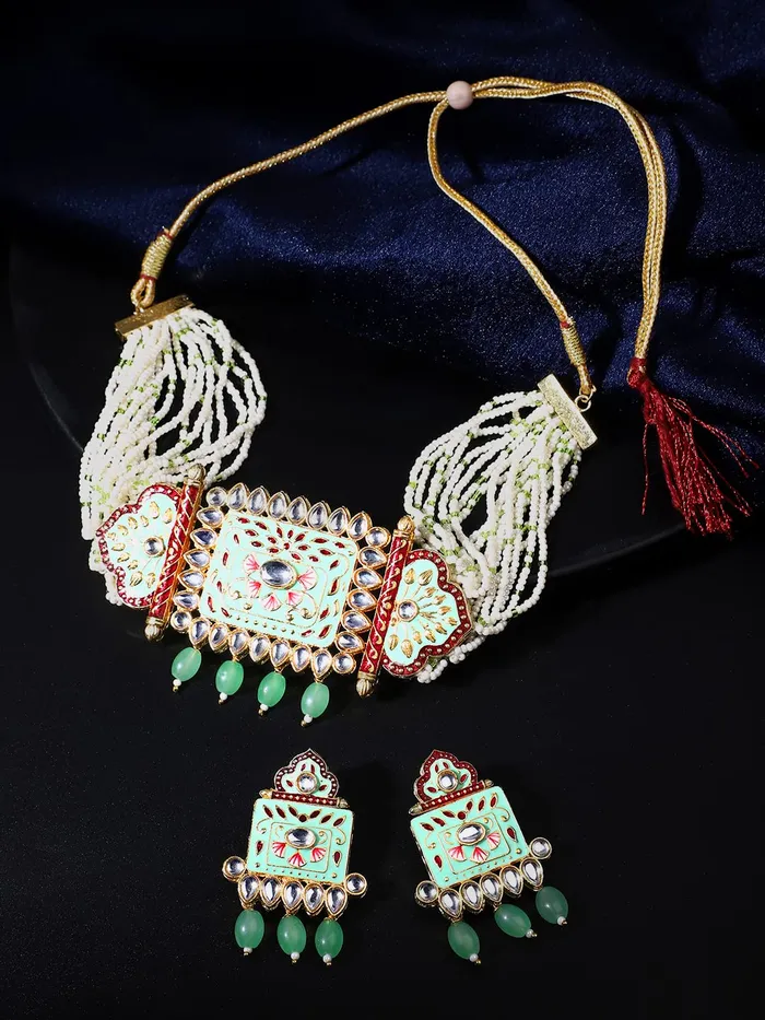 Yellow Chimes Yellow Chimes Traditional Jewellery Set for Women Meenakari Handcrafted Jewelry Set Ethnic Gold Plated Kundan Choker Necklace Set for Women and Girls Necklaces