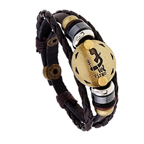 Yellow Chimes Zodiac Sign Constellation Handmade Brown Leather Bracelet for Men and WomenUnisex Virgo Yellow Chimes Rings Yellow Chimes Zodiac Sign Constellation Handmade Brown Leather Bracelet for Men and WomenUnisex Virgo Yellow Chimes Rings