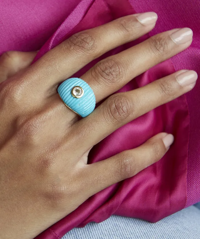 Yvonne Leon Earrings BAGUE MAXI BERLINGOT TURQUOISE OR JAUNE