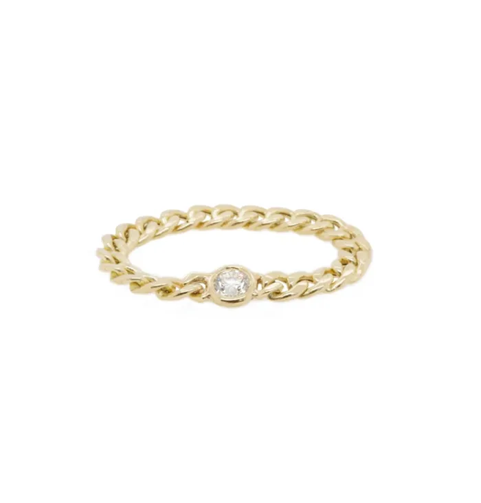 Zoe Chicco Rings 14K SMALL CURB CHAIN RING WITH FLOATING DIAMOND